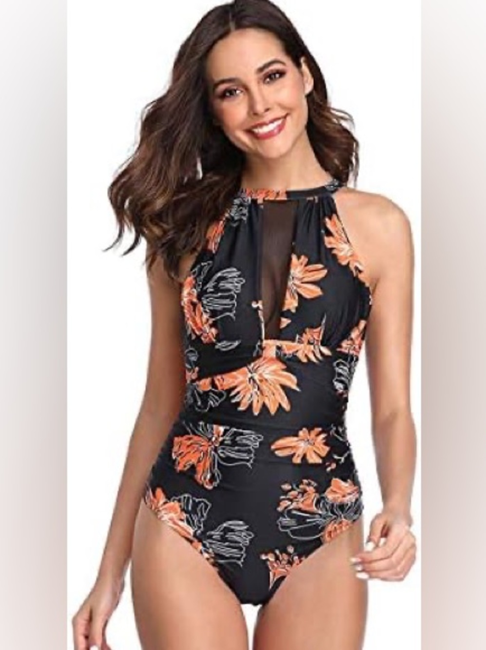 🆕12Crazy One piece Swimsuit Black Floral Women’s Size XL